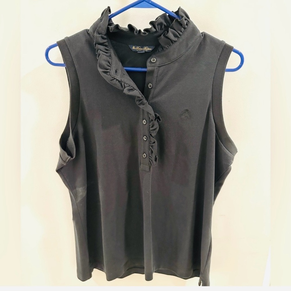 Brooks Brothers Black Sleeveless Ruffle Blouse